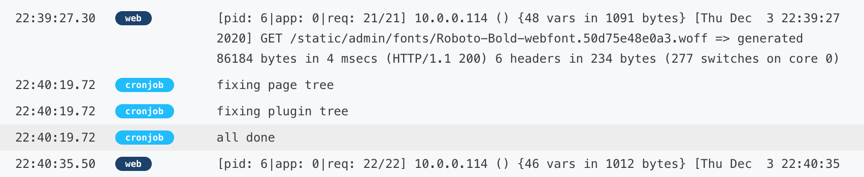 'Cron job logs'